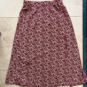 red floral midi skirt